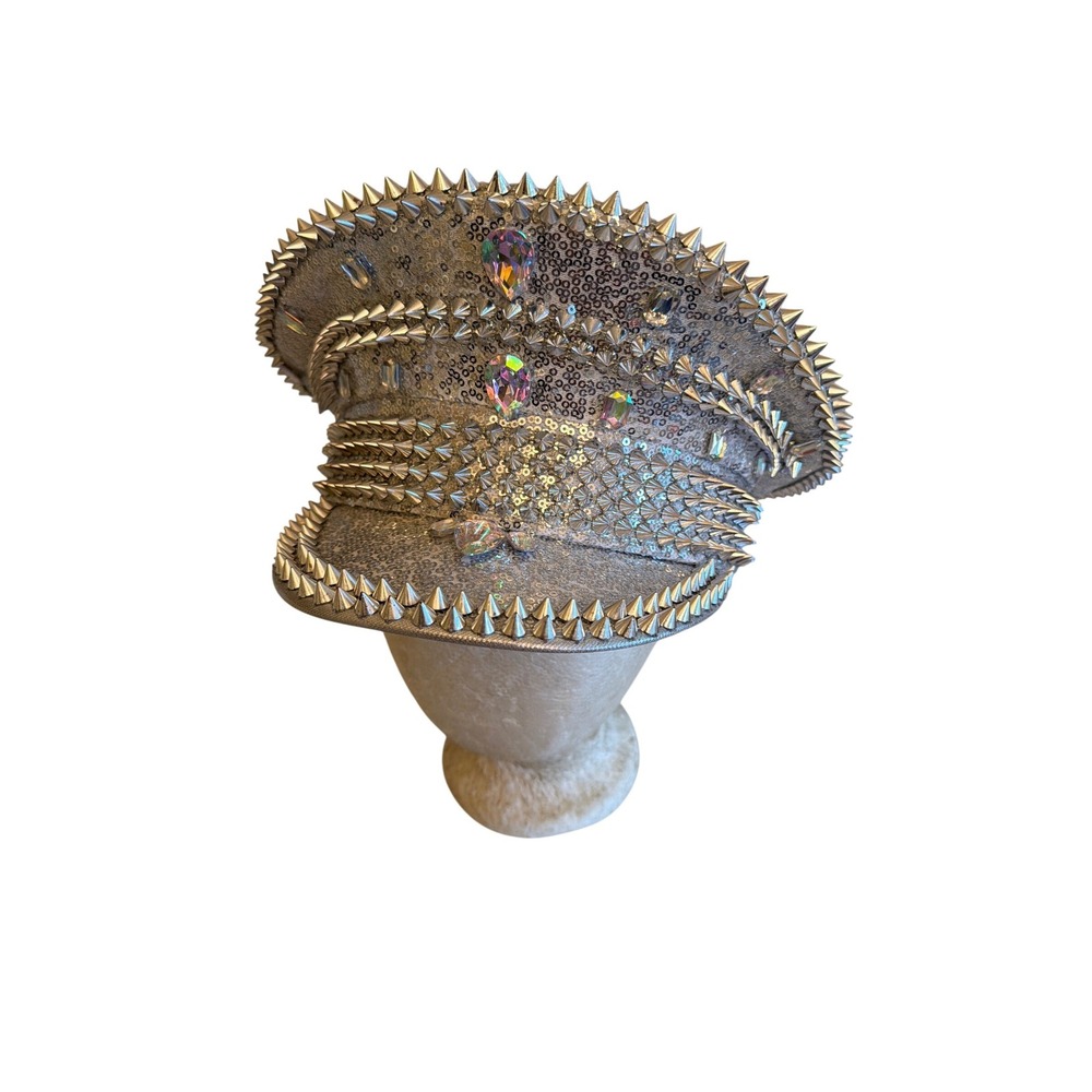 Unbranded Captain Hat Silver Sequin Military Spik… - image 1